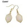 WT-E741 Hexágono Minimalista Piedra Preciosa Latón Encaje de Contorno Colgante Pequeño Pendientes con Gancho para Oreja Esenciales para el Viaje Diario