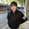 Suéter masculino vermelho com três listras para o ano do zodíaco, cardigã de tricô casual retrô de inverno