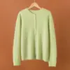 Novo Cardigan de Malha Gola Redonda em Lã Cashmere Fio Grão Dourado Outono/Inverno 2026 com Botões de Pérola, Suéter de Lã Escovada Manga Longa