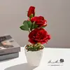 Rosa de Tres Cabezas Pequeño Bonsái Flor Artificial Decoración del Hogar Flor Artificial Boda Interior Pequeños Adornos Planta Verde Artificial Planta en Maceta