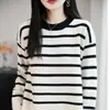 Outono/Inverno 2026 Novo Gola Redonda Tricô Grosso Cor Andy Velvet Color Block Listrado Dividido Pulôver Solto Top Básico para Mulheres
