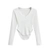 Pure Want Slim V-neck manga comprida parte inferior Top 2025 primavera nova Europa e América ins sexy curvado fino camiseta feminina