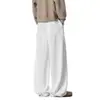 Pantalones de Chándal Blancos de Pierna Ancha con Cordón, Tejido de Punto de Color Sólido, Corte Holgado, Caída Suelta, Color Puro, Moda Urbana, Pantalones Largos Casuales para Hombre