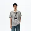 Camisa Polo Rayada Retro Americana Manga Corta Bloqueo de Color Camiseta de Moda Cuello con Botones Superior Unisex Casual Estilo Universitario