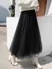 Falda de malla de tres capas con dobladillo grande, nueva falda de hada de cintura alta de longitud media primavera/otoño 2023, falda de tul plisada, falda de línea A