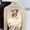 Top estiloso de outono para meninas, de veludo alemão dupla face, com babados, camada base, gola alta discreta, para crianças mais velhas, peça externa casual e quente