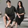 Pijama Masculino Casal Verão Fino Algodão Modal Manga Curta Casual Solto Camisola Feminina Conjunto Casual para Casa