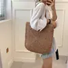 Bolso de Paja Tejida de Gran Capacidad Estilo Ins, Bolso Cruzado Versátil Casual para Mujer, Bolso Tejido de Moda Estilo Bosque, Bolso de Playa