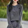 Cardigã Redondo de Lã Fina de Luxo com Strass para Mulheres, Jaqueta de Tricô de Manga Longa, Top Casual Versátil Emagrecedor