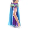 Falda de gasa bicolor con abertura doble para danza del vientre para niñas, falda de alta gama para danza del vientre, falda con abertura y pierna expuesta.
