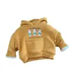 Moletom com capuz forrado de fleece infantil, estilo cartoon de inverno, design unissex moderno, bolsos grandes, peça de cima e agasalho da moda para bebês e crianças pequenas