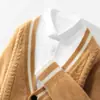 Nuevo Estilo Otoño e Invierno Suéter 100% Lana Pura para Hombre Cuello en V Engrosado Holgado Talla Grande Suéter Versátil Chaqueta Cálida Tejido