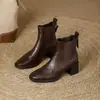 Botines de mujer de tacón alto, nuevo estilo otoño e invierno, estilo británico, punta cuadrada, cremallera trasera, botines elásticos, tacón grueso, botas tipo Martin, botines para mujer