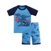Roupa de Casa para Meninos Transfronteiriça Europeia e Americana Algodão Puro Costela Manga Curta Shorts Conjunto de Pijama Infantil de Comércio Exterior Cartoon para Meninas