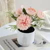 Plantas Verdes Artificiais para Interior de Casa, Adereços de Fotografia, Decoração de Entrada de Sala de Estar, Pequeno Bonsai de Crisântemo Bola e Rosa Chá