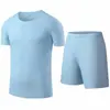 Traje Deportivo de Seda Helada para Hombre 2026 Nuevo Traje de Verano de Manga Corta para Correr para Hombre Traje de Dos Piezas de Seda Helada para Fitness para Hombre