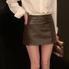 Nova Saia de Couro de Cintura Alta Estilo Coreano de Outono para Mulheres, Meia-Saia Justa, Saia Elegante Preta Emagrecedora que Molda o Quadril Venda por Atacado