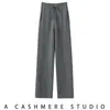Nuevos pantalones de cachemir con costura central y bolsillo trasero, pantalones de tiro alto hasta el suelo, pantalones de pierna ancha engrosados para otoño e invierno, pantalones rectos para mujer