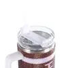 Taza Térmica Popular de Diamantes con Pegamento de Amazon Acero Inoxidable Diamante 40oz Taza de Coche con Asa Paja de Acero Inoxidable Taza Térmica