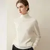 Suéter de cachemira pura 2026 otoño e invierno nuevo para mujer, cuello alto, camiseta básica, estilo suave, corte holgado, adelgazante, suéter grueso