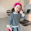 Pullover das crianças suéter forrado de lã novo outono e inverno estilo coreano roupas infantis estilo ocidental menina de manga comprida pescoço redondo suéter top