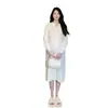 Falda de Punto de Maternidad Xue Meif 2024 Otoño e Invierno Nuevo Estilo Coreano Temperamento Cuello en V Ajustada Holgada Talla Grande Vestido