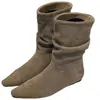 Nuevas Botas Cortas de Cuadrado Estilo Coreano para Mujer Otoño/Invierno 2026, Botines plisados de Verano, Botas Largas de Tacón Medio, Botas de Moda Marrones