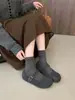 Zapatos para mujer con elevación interior, totalmente cerrados, de terciopelo plush, lana, mules, zapatos de algodón, Mary Jane, otoño e invierno, apertura poco profunda, cálidos, suela gruesa