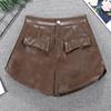 Shorts de Couro Feminino Primavera e Outono 2023 Coreia do Sul Dongdaemun cintura alta A-line calça wide leg outer wear calça de base para botas atacado 8289
