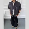 Camisa Retro Americana de Cuadros de Manga Corta para Hombres y Mujeres, Tendencia Verano 2026 Suelta Casual Cuello de Solapa Color de Contraste Camisa de Aspecto de Alta Gama