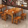 Mesa de Comedor Carbonizada de Madera Maciza, Mesa Retro para Comida Rápida de Restaurante, Tienda de Fideos, Tienda de Barbacoa, Tienda de Snacks, Tienda de Hot Pot, Juego de Mesa y Sillas Comerciales para Comedor