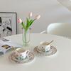 Lento como Antiguo - Juego de Taza y Platillo de Cerámica Tulipán Morado Estilo Ins Coreano Retro Popular Taza para Desayuno Plato