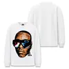 Camiseta de manga larga pesada lavada con estampado retro de cabeza grande Stewell Lil uzi vert holgada de hombros caídos para hombre