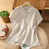 Nueva Camisa Bordada de Algodón y Lino Estilo Chino Calabaza para Mujer Verano Nueva Llegada Estilo Tendencia Nacional Ropa para Mujer Elegante Sentido del Diseño Camisa