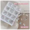 12 Caixas de Joias de Zircônia com Fundo Pontudo para Nail Art Brilho Fundo Coração Quadrado Gordo Ovo de Pombo Longo Formato de Ângulo Reto Diamante Grande