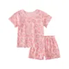 2026 Nuevo Estilo de Verano Ropa Infantil de Seda Helada Conjunto de Pijama de Dos Piezas Ropa de Casa de Manga Corta para Niñas Pequeñas y Medianas y Bebés
