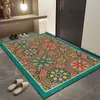 Felpudo de Suelo Estilo Americano Retro, Felpudo de Entrada de Terciopelo de Cristal, Resistente a las Manchas y Fácil de Mantener, Felpudo Antideslizante para Entrada con Azulejo Floral Estilo Étnico