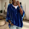 Sudadera con capucha informal de terciopelo de color liso para mujer, manga tres cuartos, holgada, nueva colección Otoño/Invierno 2026, transfronteriza europea y americana