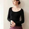Suéter de Cachemira Otoño Nuevo Estilo Simple Cuello Cuadrado Francés Manga Larga Ajustado Delgado Favorecedor Temperamento Suéter Base de Punto para Mujer