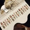 Gatito ManchadoUñas Postizas Cortas de Ballet Estilo Maillard Otoño/Invierno Blanqueadoras Lindas Ojo de Gato con Cuentas de Cristal Brillo Hermoso Arte para Uñas