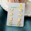 4 Pares de Conjunto de Combinação de Um Cartão Exportação Transfronteiriça Nova Moda Aço Inoxidável Fofo Desenho Animado Animal Gato Brincos
