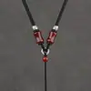 Collar con Colgante de Ágata Roja Natural y Ágata Negra Cordón Ajustable Estilo Grueso
