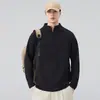 Moletom Masculino com Gola Alta e Zíper Parcial Manga Longa Solto Tamanho Grande Pulôver Camisa Base Top Outono e Inverno 2025