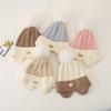 Gorro de otoño e invierno con bola de pelo gruesa y protección para los oídos, resistente al viento, de lana para niños de 2 a 6 años, para niños y niñas, gorro de punto forrado.