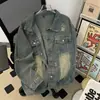 Chaqueta de Mezclilla Rasgada para Hombre de Principios de Otoño, Estilo Primavera y Otoño, Marca de Moda, Gama Alta, Genial y Elegante, Chaqueta Retro Holgada Estilo Americano