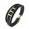 Pulseira vintage masculina mais vendida da Amazon, acessórios europeus e americanos de aço inoxidável, pulseira de corda trançada com fecho magnético de couro