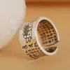 Procesamiento y Personalización de Anillo Retro Tailandés Corazón de Anémona Sutra del Corazón para Mujeres, Anillo Abierto Elegante, Sencillo y Moderno para Hombres