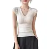 Top de Malha Verão Slim Fit Gola V Sem Mangas 2026 Novo Estilo Camisa Base Feminina Camiseta para Usar em Camadas ou Sozinha