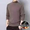 Camisa Térmica Elástica Outono e Inverno Camiseta Masculina Veludo Dupla Face Gola Semi-alta Manga Longa Camiseta Gola Alta Pequena Cor Sólida Camisa Base