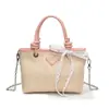 Bolso Cubo de Paja de Contraste de Color Estilo Occidental Transfronterizo de Alta Gama Portátil Bolso Cruzado de Cadena Elegante Casual Suave para Mujer
